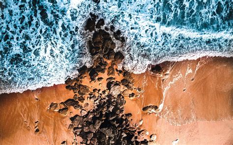 Download Wallpaper 1680x1050 Sea Coast Aerial View Waves Stones