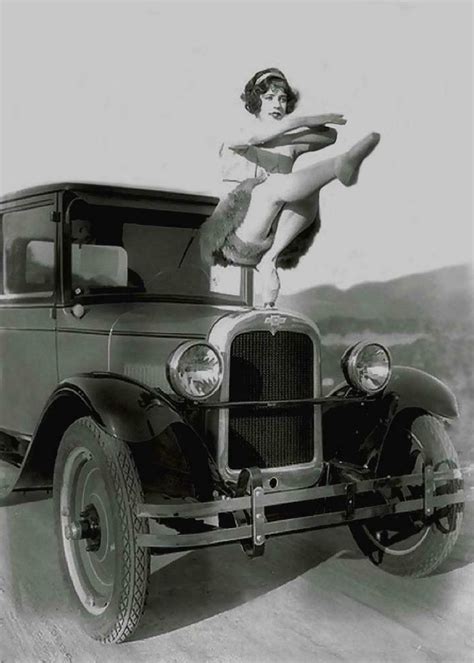 Vintage Photo Woman On Hood Of 1920s Cheverolet Car Photo Print