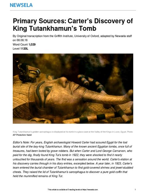 Primary Source Carter King Tut 19805 Article Only Tutankhamun