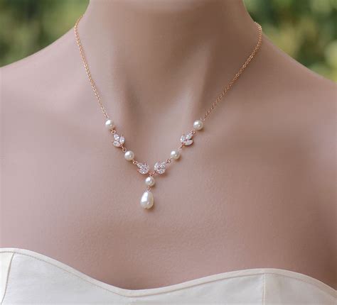 Rose Gold Bridal Necklace Rose Gold Crystal Pearl Necklace Gold And