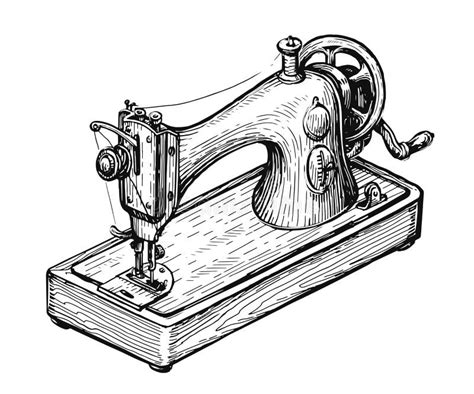 Retro Sewing Machine Sketch Handmade Knitwear And Sewing Tailoring