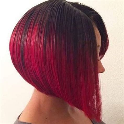 Angled Dark To Red Ombre Bob Hairstyle Hair Color Hairstyles Weekly