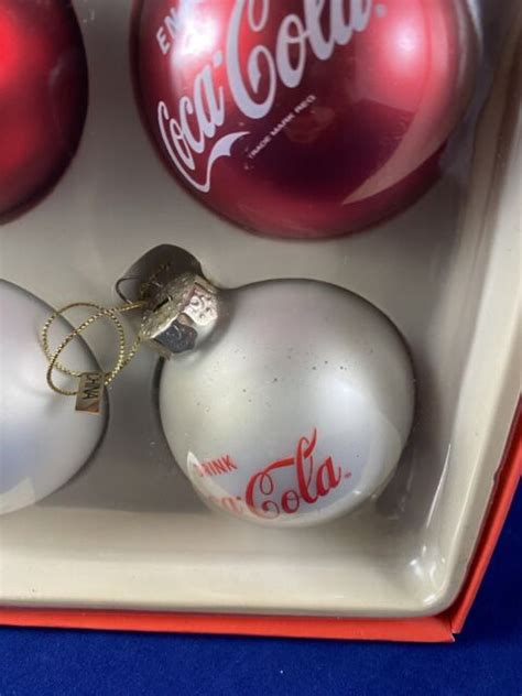 Coca Cola Set Of Four Christmas Ornaments In Boxes Corning Glass
