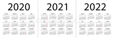 Calendar 2020 2021 2022 Illustration Week Starts On Monday Calendar