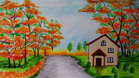 How To Draw Autumn Season Scenerystep By Stepeasy Draw Youtube