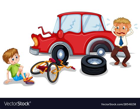 Accident Scene With Car Crash And Injured Boy Vector Image