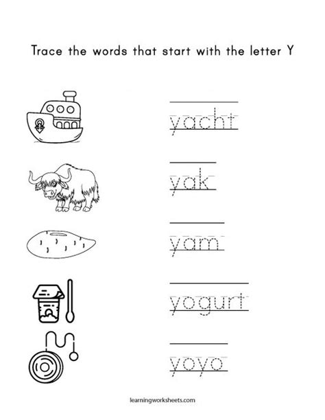 Trace Words That Begin With The Letter Y Learning Worksheets Letters