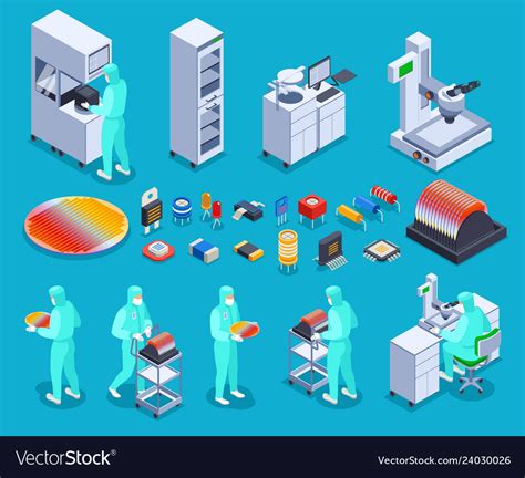 Semicondoctor Production Icons Set Royalty Free Vector Image