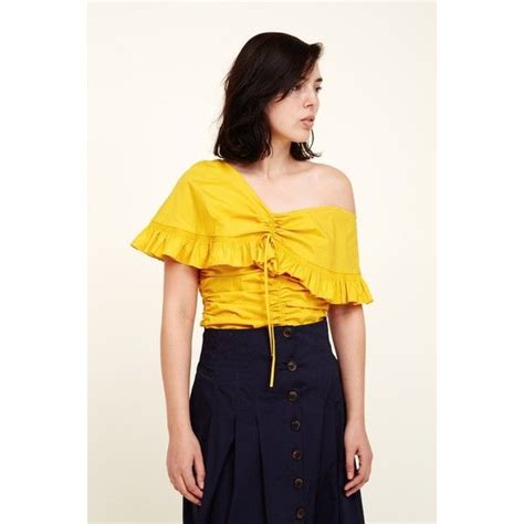 sea livia ruched top 325 liked on polyvore featuring tops skirts yellow flutter sleeve top