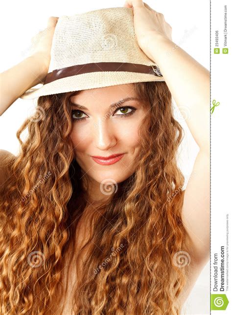 Model Woman In Hat With Curly Long Hair Stock Photo Image Of Charming