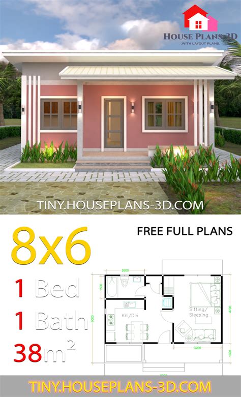 House Plans 8x6 With One Bedrooms Shed Roof Samphoas Plan