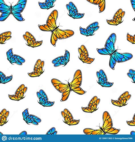 Butterfly Seamless Pattern Stock Vector Illustration Of Orange