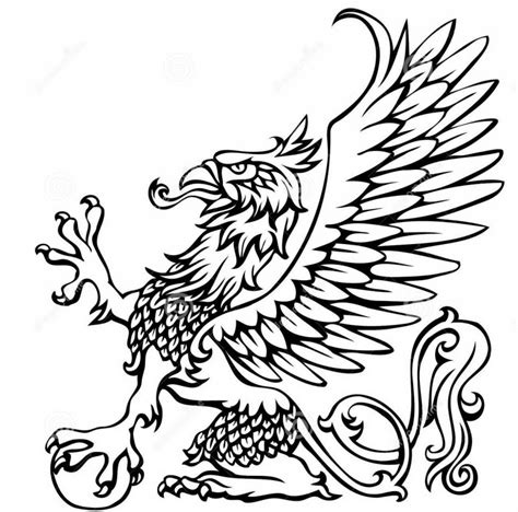 Very Beautiful Black Outline Sitting Griffin Tattoo Design