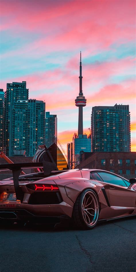 Download 1080x2160 Wallpaper Cityscape Lamborghini Aventador Sports