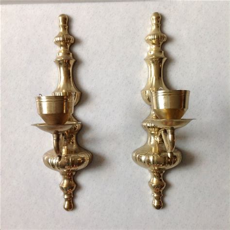 New double wall brass lamp candle holder candle stick wall sconce. Brass Wall Sconce Candle Holders - Pair | Chairish