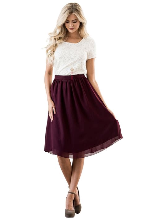 Modest Skirts Chiffon A Line Skirt In Burgundy Modest Dresses A Line Skirt Outfits Skirt