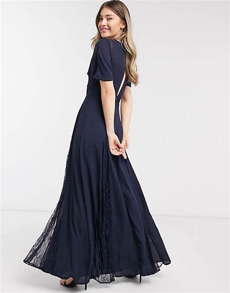 Asos Design Bridesmaid Maxi Dress With Lace Insert Panels Asos