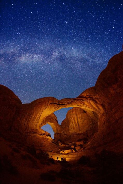 Double Arch And Milky Way Stars At Arches National Park On October In