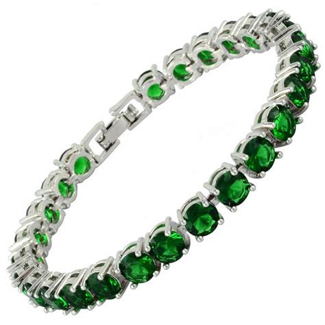 Round Emerald Gemstone Cubic Zirconia Ladies Tennis Bracelet 75 By