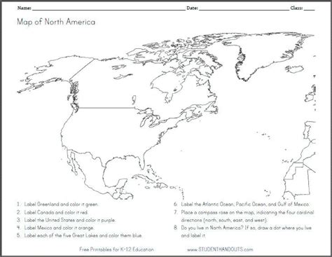 North America Blank Outline Map Worksheet Free To Print Homeschool