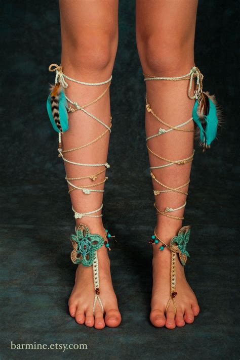 Coachella Inspired Barefoot Sandals Tribal Crochet Foot от Barmine