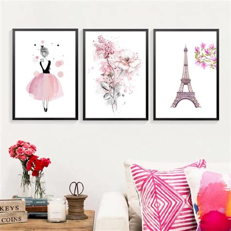 Shop great deals on statues & lawn ornaments. Watercolor Pink Flowers Tower Canvas Paintings Girls Wall Art Poster Birthday Gifts Nordic ...