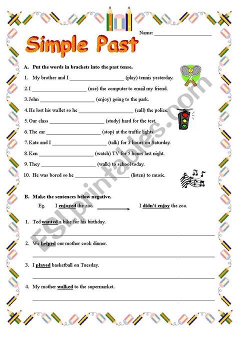 Simple Past Tense Worksheet For Kids Worksheets For Kindergarten