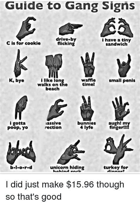 Guide To Gang Signs Drive By I Have A Tiny C Is For Cookie Flicking