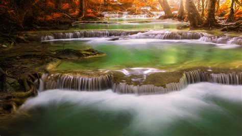 Thailand Cascade Waterfall In Kanchanaburi Deep In Forest Free Download