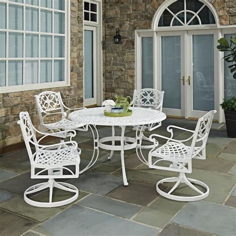 Homestyles Sanibel 48 In Swivel White 5 Piece Cast Aluminum Round