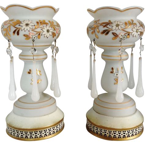 Pair of Hand Painted Opaline Luster's Mantle Lamps | Opaline, Hand painted, Mantle