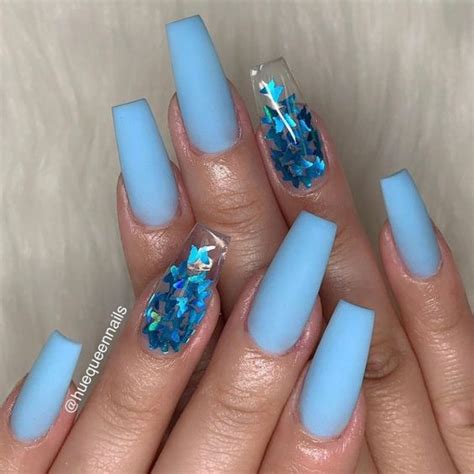 Cute Blue Acrylic Nails With Glitter And If Neither Of Them Have Any