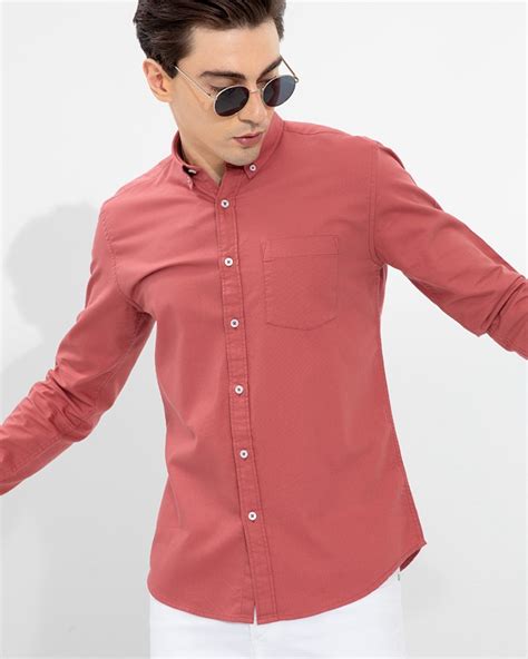 Buy Mens Pink Cotton Shirt Online At Bewakoof
