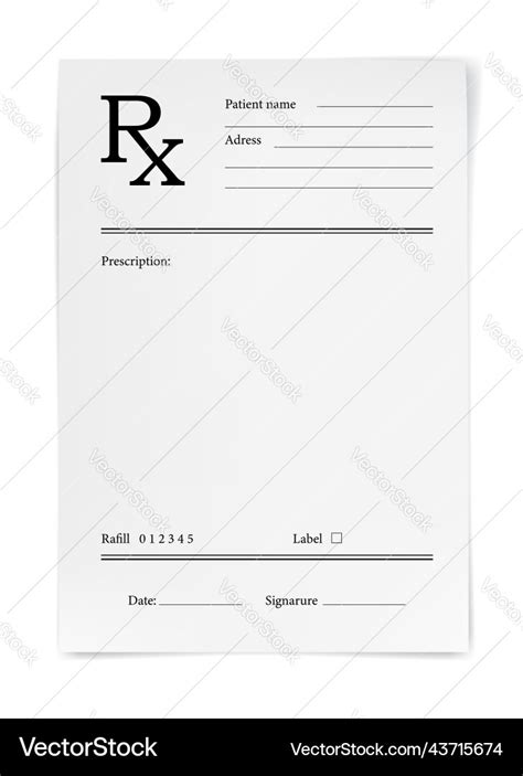 Medical Prescription Rx Form Paper Sheet Template Vector Image