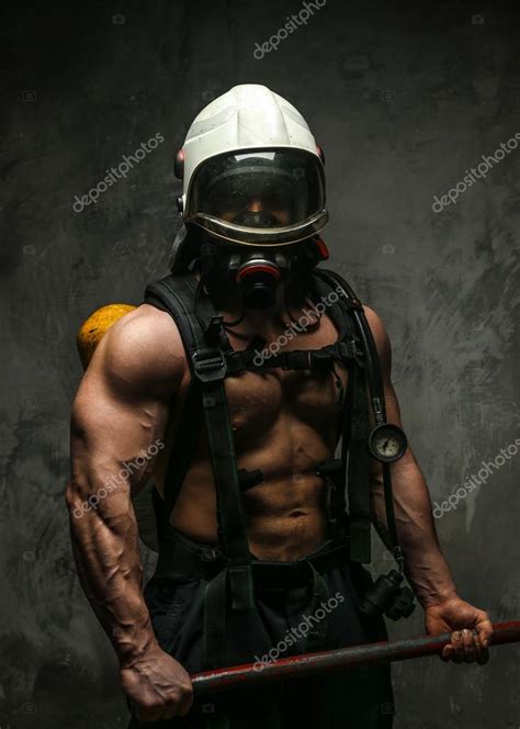 Muscular Firefighter With Axe Stock Photo By Fxquadro