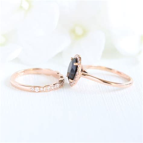 14k Rose Gold Black Spinel Diamond Engagement Ring And Etsy
