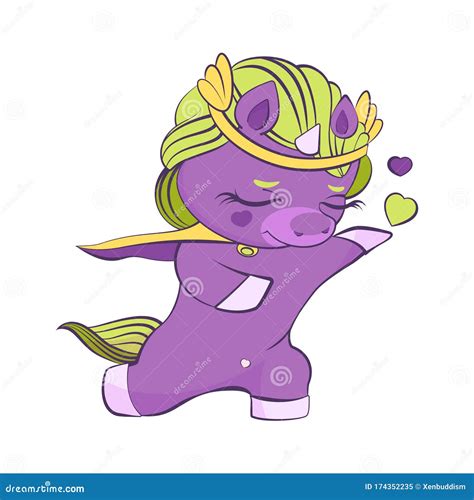 Cute Little Purple Unicorn Prince In Love Stock Illustration