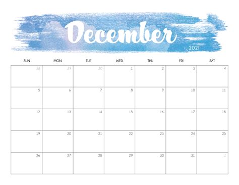 Floral December 2021 Calendar Printable Cute Designs