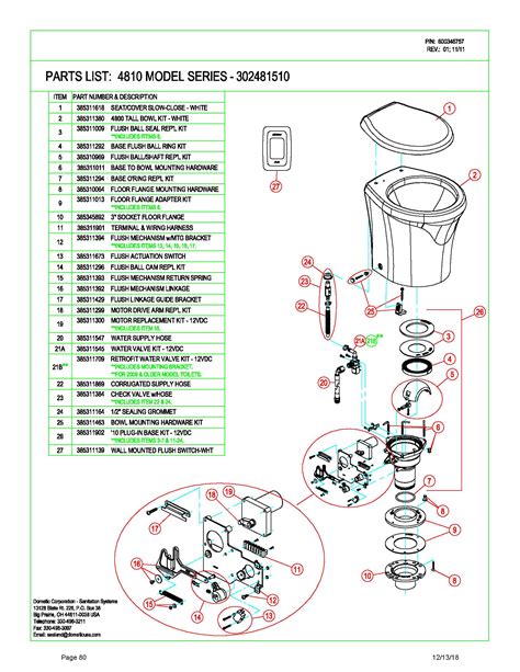Sealand Dometic 4810 Gravity Toilet Spare Parts