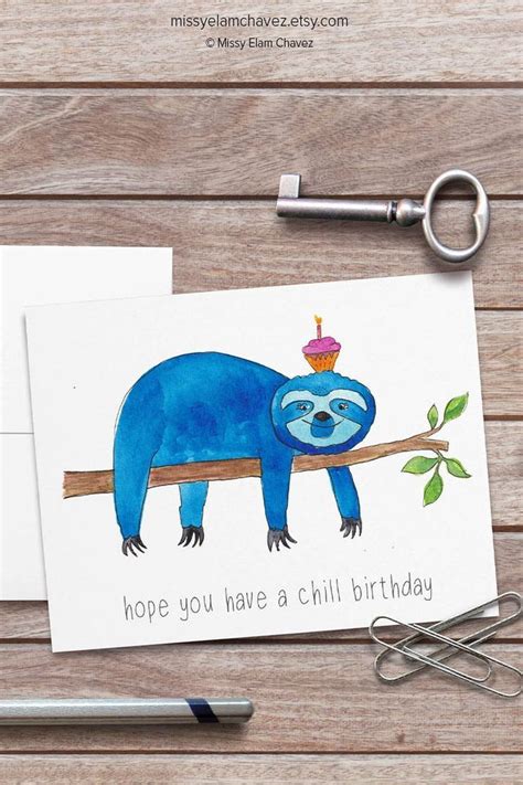 Sloth Card Say Happy Birthday With Sloth Birthday Card Funny Etsy