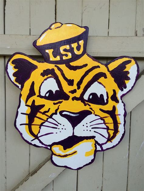 Old School Lsu Tiger Hand Painted Door Hanger Louisiana Painted Doors