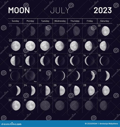 Calendario Lunar De Julio De 2023 Ilustración Del Vector Ilustración
