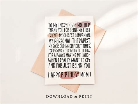 Printable Birthday Card For Best Mom Happy Birthday Mom From Etsy