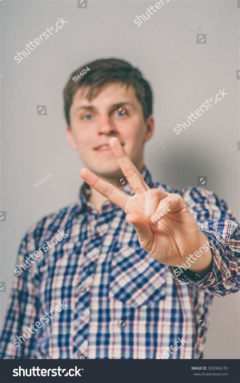 Happy Businessman Showing Two Fingers Stock Photo 305384270 Shutterstock