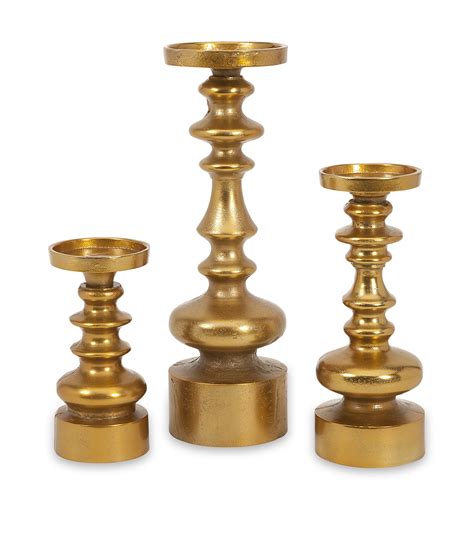 Home And Living Pillar Candle Holder Brass Large 3 Legged Set Of 2