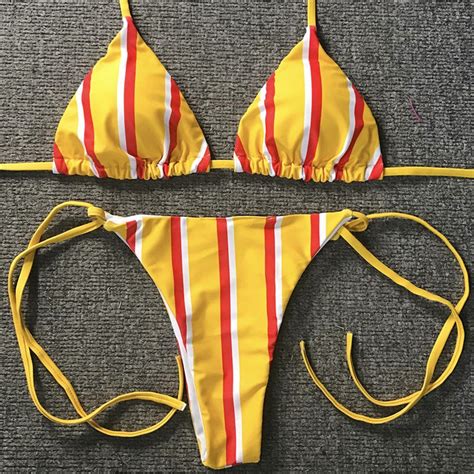 Striped Swim Suits 2018 Hot Sexy Women Bandage Bikini Set Swim Wear Halter Bikini Tops Low Waist
