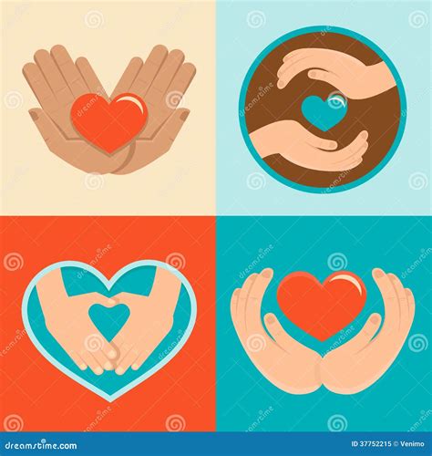Charity And Volunteer Signs In Flat Style Royalty Free Stock Photo