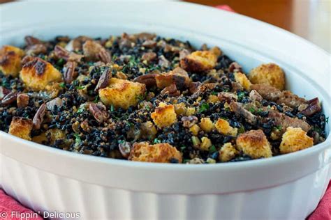 Combine the arugula, wild rice and roasted sweet potatoes (keep the parchment paper) in a large serving bowl or platter. Gluten Free Cornbread Dressing with wild rice, sausage ...