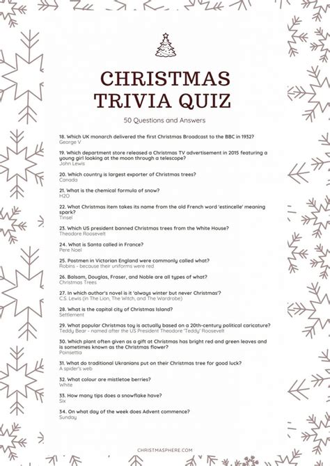 General Christmas Trivia Quiz 50 Questions And Answers