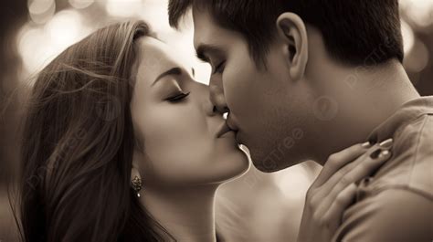 Young Couple Kissing In Sepia Background Picture Of Couples Kissing